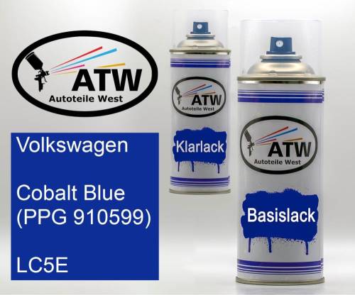 Volkswagen, Cobalt Blue (PPG 910599), LC5E: 400ml Sprühdose + 400ml Klarlack - Set, von ATW Autoteile West.